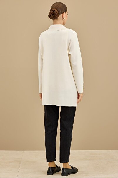 Tığ Triko Double-Breasted collar rayon cardigan vanilla