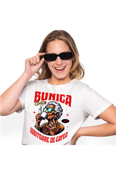 StoryGift Romania Tricou Femei cu Bunica Cool Cu Cana De Cafea Si Ochelari De...