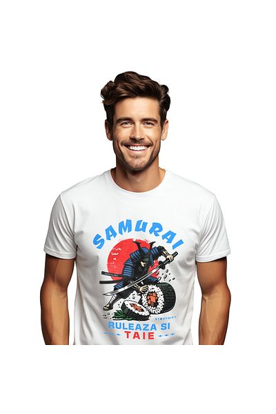 StoryGift Romania Tricou Barbati cu Samurai Ninja Cu Sabie Ascutita Sushi Mancare Chinezeasca Poft,White_L