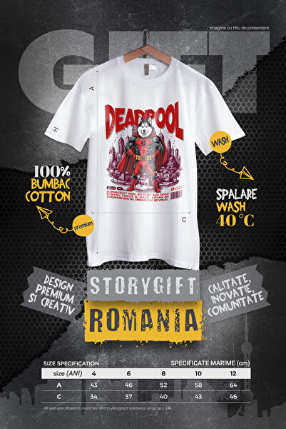 StoryGift Romania Tricou Copii cu Pisica Motan Gri Cu Manusi Si Echipament Rosu Box Supereroi Pers,White_10ANI