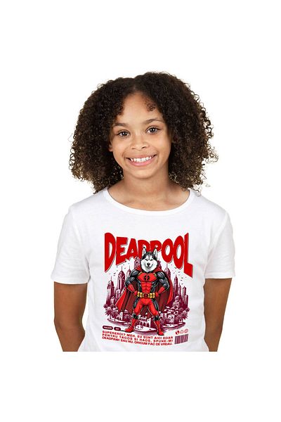 StoryGift Romania Tricou Copii cu Pisica Motan Gri Cu Manusi Si Echipament Rosu Box Supereroi Pers,White_10ANI
