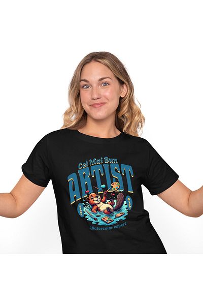 StoryGift Romania Tricou Femei cu Castor Vesel In Mare De Apa Pensule Instrumente Pictura cu impri,Black_L