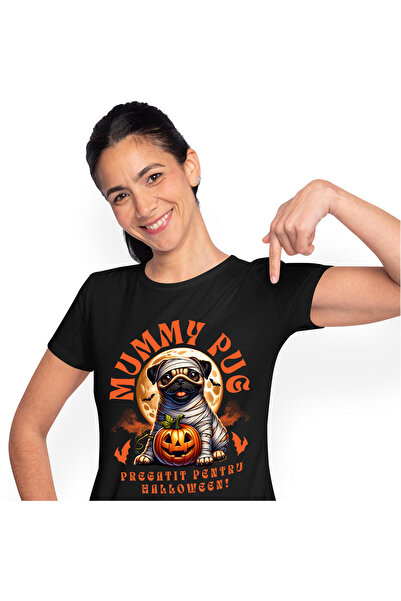 StoryGift Romania Tricou Femei cu Caine Animal Pug mumie Infasurat,Hallowen D...