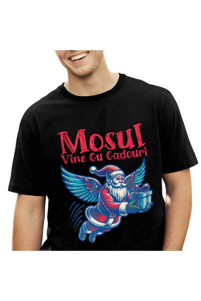 StoryGift Romania Tricou Barbati cu Mos Cu aripi Inger Si cadou Colorat,Cadou...