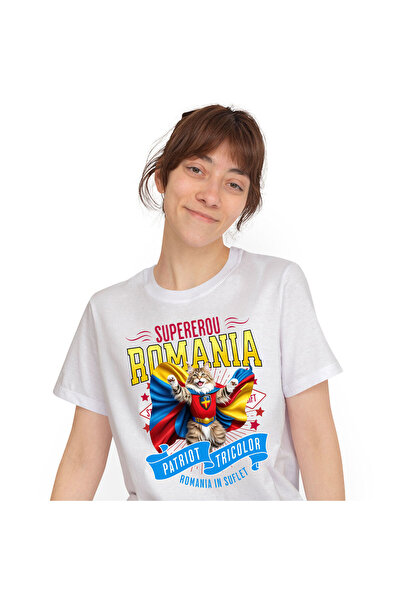 StoryGift Romania Tricou Femei cu Maine Coon Pisica In Costum de Capitan Roma...