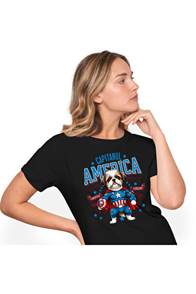 StoryGift Romania Tricou Femei cu Shih Tzu Caine In Costum de Capitan America...