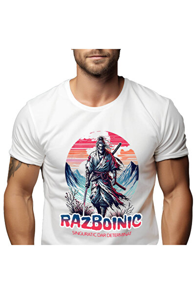 StoryGift Romania Men's T-Shirt with Asian Style Warrior on Mountain Top with...