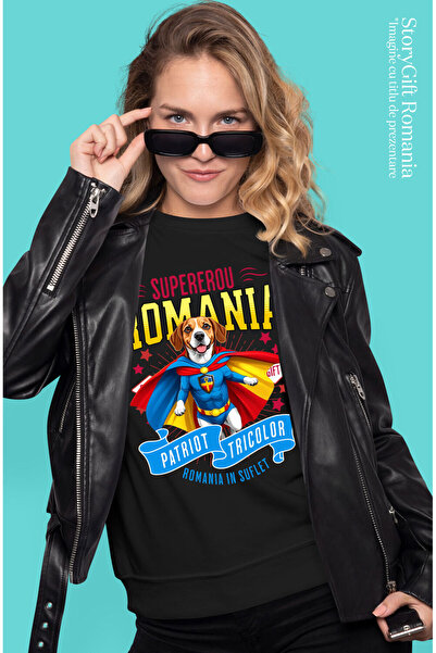 StoryGift Romania Women's T-shirt with boxers Dog in Captain Romania Costume with Cape, Hero Noctu, Black_XL