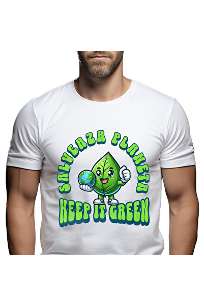 StoryGift Romania Tricou Barbati cu Frunza Verde Vesela Glob Pamantesc In Man...