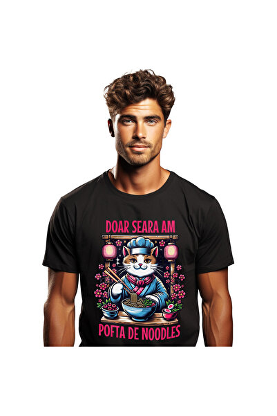 StoryGift Romania Tricou Barbati cu Pisica Tinuta Asiatica Palarie Flori Roz ...