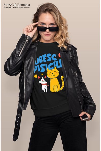 StoryGift Romania Women's T-Shirt with Portrait of Two Orange and Black Cats, Cats, Furry Animals, Black_S