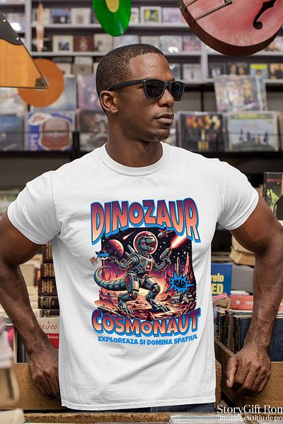 StoryGift Romania Tricou Barbati cu Dragon In Costum De Astronaut Spatial Razboi pe Marte, Copii, ,White_XL
