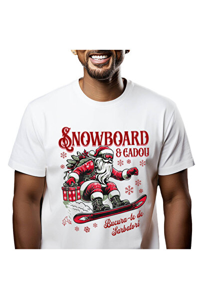 StoryGift Romania Tricou Barbati cu Mos Craciun Pe snowboard Cu cadou, Supere...