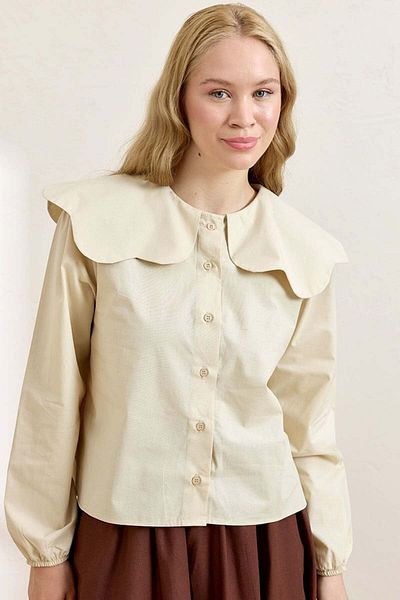 Ceylan Otantik Κρεμ πουκάμισο Daisy Collar Crop