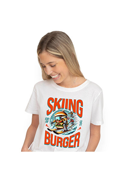 StoryGift Romania Tricou Femei cu Dublu Burger imens Schiuri Pe Partie Cu ochelari De Supereroi Pe,White_XS