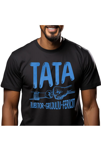 StoryGift Romania Tricou Barbati cu Bataie De Pumn, Tata si fiu, Fericit Fami...