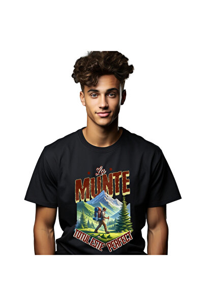 StoryGift Romania Tricou Barbati cu Barbat Intre Munti Cu Rucsac Imens, Pajis...