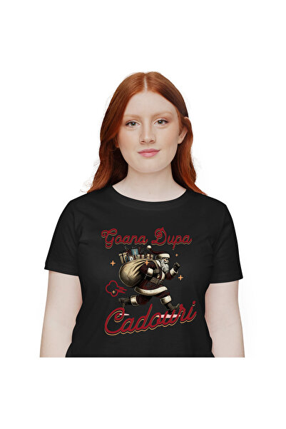 StoryGift Romania Tricou Femei cu Mos Craciun Alergand cu Sac De Cadouri, Sar...