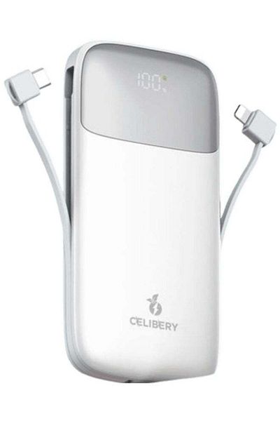 celibery 10000 mAh Power Bank, 22.5W Max Fast Portable Charger with Built-In USB-C and Lightning Cab