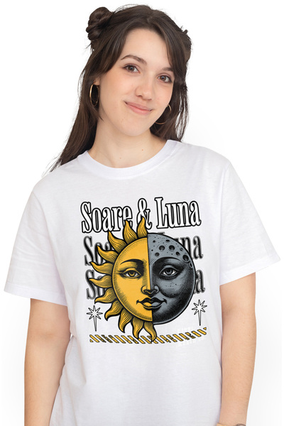 StoryGift Romania Tricou Femei Soarele și Luna, yin si yang galaxie cu imprim...