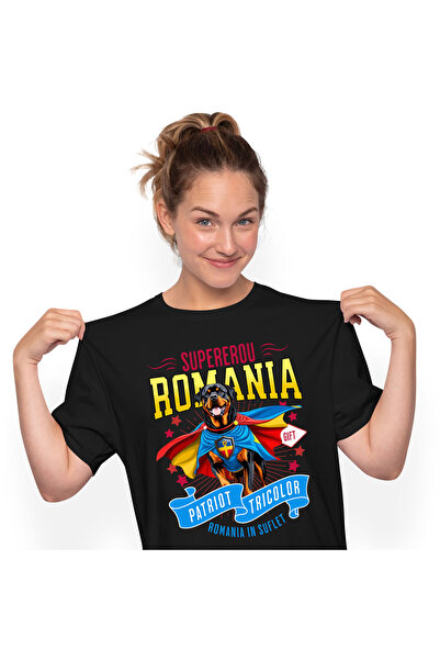 StoryGift Romania Tricou Femei cu Rottweiler Caine In Costum de Capitan Roman...