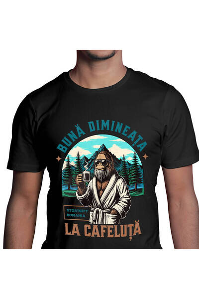 StoryGift Romania Tricou Barbati cu Gorila Animal Blanos Cu Cana De Cafea Cal...