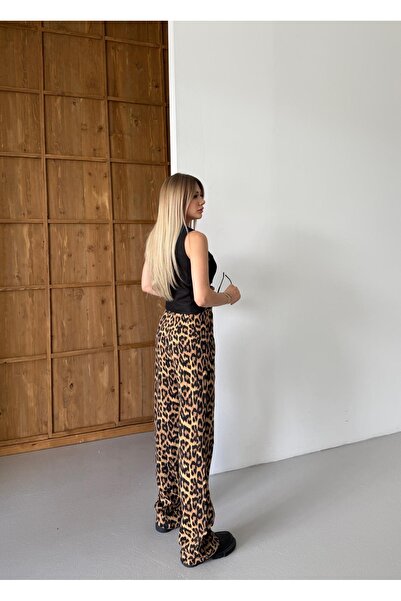 mor butik MOR BUTİK KADIN LEOPAR PALAZZO PANTOLON