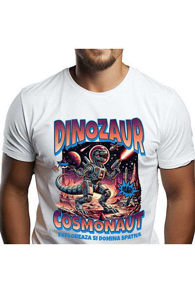 StoryGift Romania Tricou Barbati cu Dragon In Costum De Astronaut Spatial Razboi pe Marte, Copii, ,White_XL