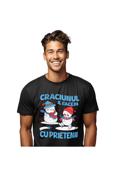 StoryGift Romania Tricou Barbati cu Oamnei De Zapada Patinaj Si Cantaret La c...