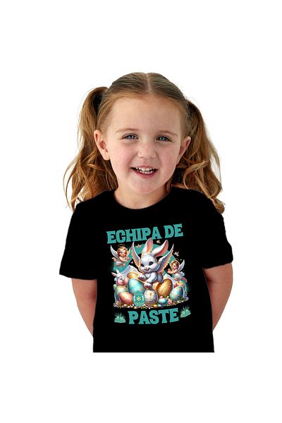 StoryGift Romania Tricou Copii cu Iepure Fericit Cu Aripi De Inger, Oua colorate De Paste, Bebelus,Black_10ANI