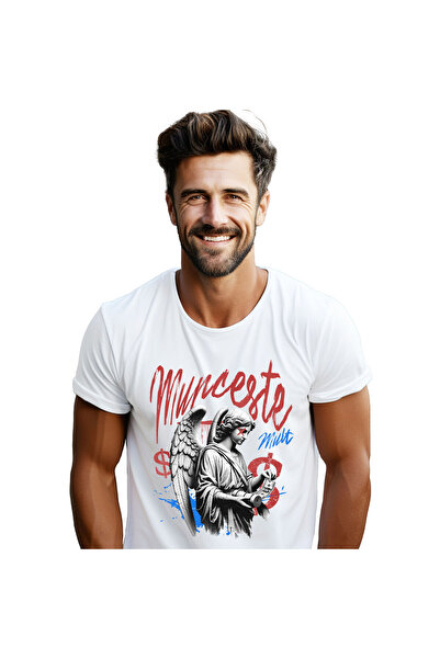 StoryGift Romania Tricou Barbati cu Statuie Fata Cu aripi De Inger Rola De Bancnote bani, Avere, M,White_S