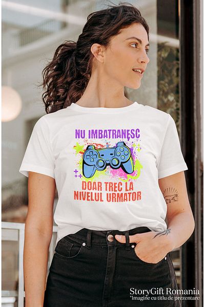 StoryGift Romania Women's T-Shirt with Video Game Controller Abstract Art Colorful Drawing Print on ,White_S