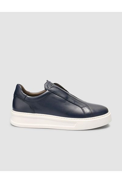 Cabani 100% Genuine Leather Navy Blue Men's Sneakers