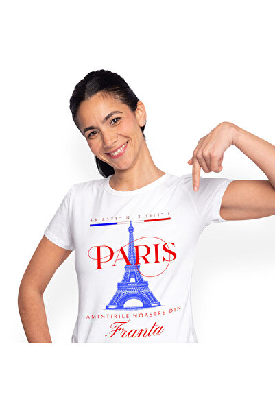 StoryGift Romania Tricou Femei cu Atractie Turistica Turnul Eiffel Franta Paris, Iubitorii De Cala,White_M