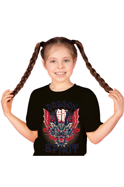 StoryGift Romania Tricou Copii cu Portret Cultura Asiatica Dragon Cu Coarne, Aripi, Basme si Legen,Black_8ANI