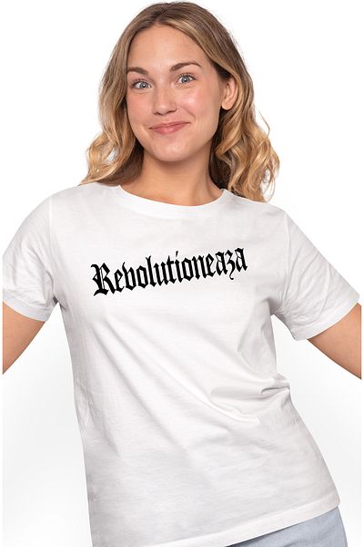 StoryGift Romania Tricou Femei Revolutioneaza, Mesaj Motivational, Cuvant, Text Inspirational, Sel WHT_S