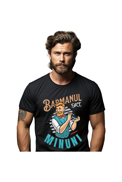 StoryGift Romania Tricou Barbati cu Barbat Animatie Cu Mustata Si Barba Papion Rosu Cu Shaker cu i,Black_XS