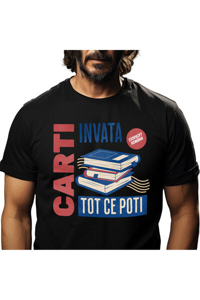 StoryGift Romania Tricou Barbati cu Teanc DE Carti Motivational Dezvoltare Pe...