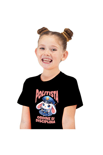 StoryGift Romania Tricou Copii cu Iepure Alb Cu Urechi Lungi Tinuta Politie A...