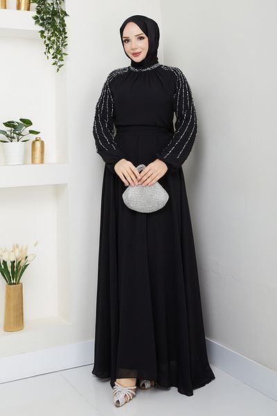 Pamuk Butik Γυναικείο φόρεμα σιφόν με πέτρινη επένδυση