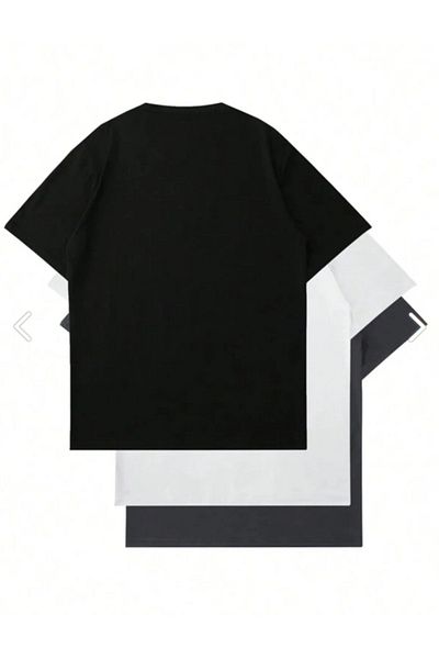 Viyalente Unisex Λευκό Καπνιστό Μαύρο Σετ με 3 μπλουζάκια Crew Neck Oversize