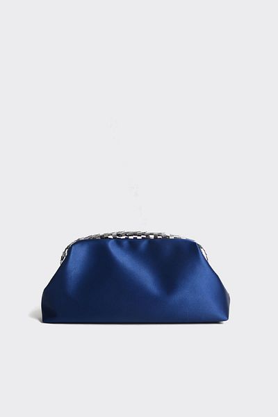 Berlesi Geantă de seară clutch cu paiete argintiu satinat bleumarin