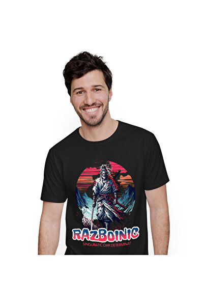 StoryGift Romania Men's T-Shirt with Asian Style Warrior on Mountain Top with...