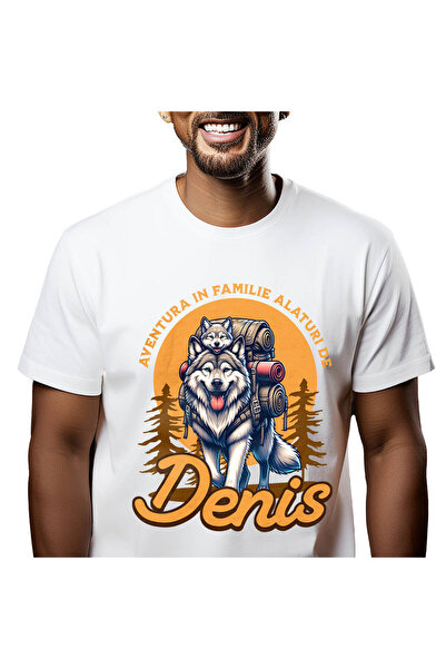 StoryGift Romania Tricou Barbati cu Lup Salbatic Si Pui Cu Rucsac De Aventura...