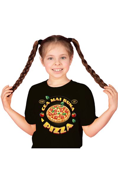 StoryGift Romania Tricou Copii cu Pizza Imensa cu Peperoni Fast Food Mancare Pofticios cu imprimeu,Black_6ANI