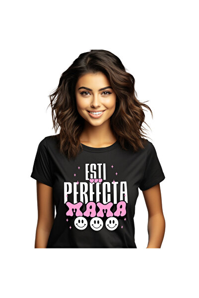 StoryGift Romania Tricou Femei cu Designe Stil Pixel Mama Smiley Face Femeie, Iubita, Inimi Roz Dr,Black_XL