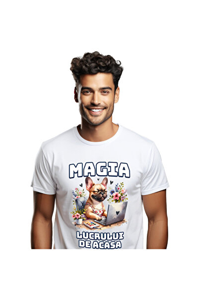 StoryGift Romania Tricou Barbati cu Caine la Birou Lucrand De Pe Calculator, ...