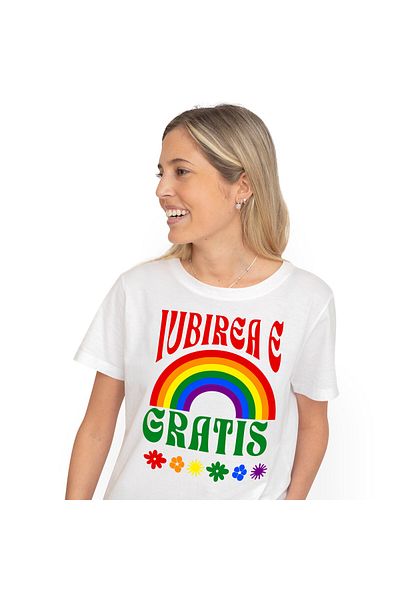 StoryGift Romania Tricou Femei cu Curcubeu Multicolor Flori Colorate, Copii, Dragoste, Apreciere, ,White_S