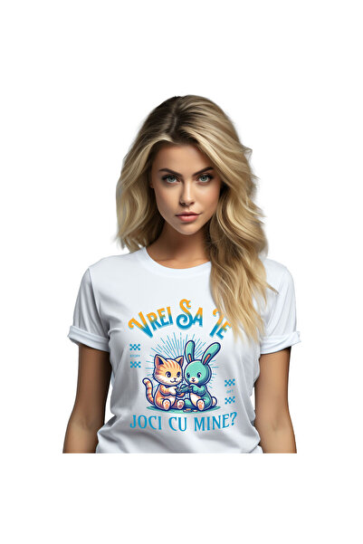 StoryGift Romania Tricou Femei cu Pereche Animale Pisica Portocalie Gamer, Jo...