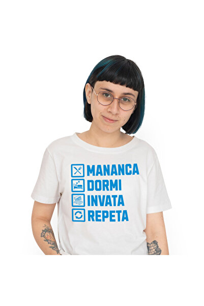 StoryGift Romania Tricou Femei cu Rutina Zilnica Mancare Sesiune Scoala educa...